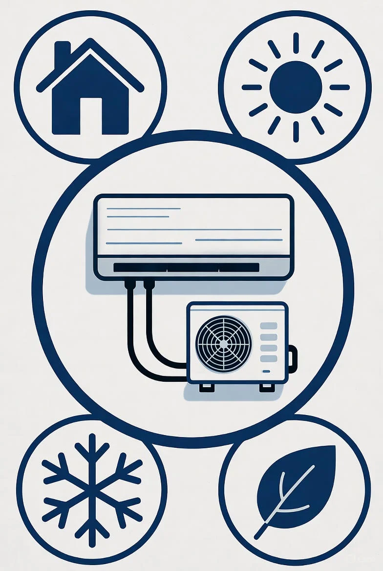 Ductless vs central AC comparison showing mini split four season performance with heating and cooling efficiency