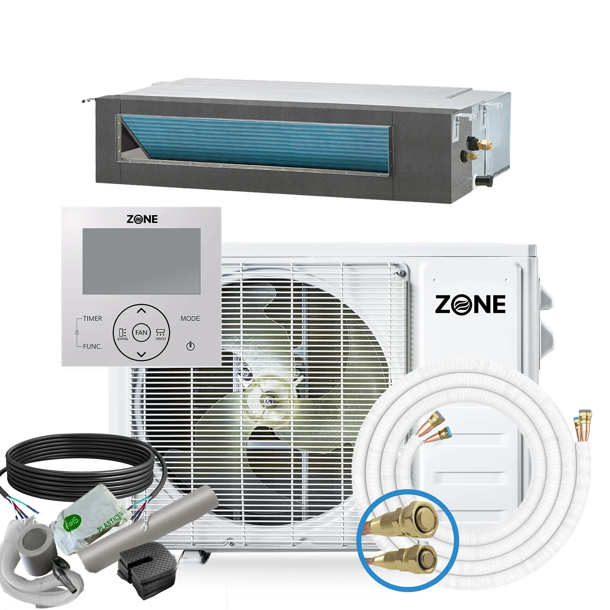 Zone Air® Thin-Air 9,500 BTU 19.6 SEER2 230V Concealed Mini-Split Heat Pump AC - Up to 475 Sq Ft