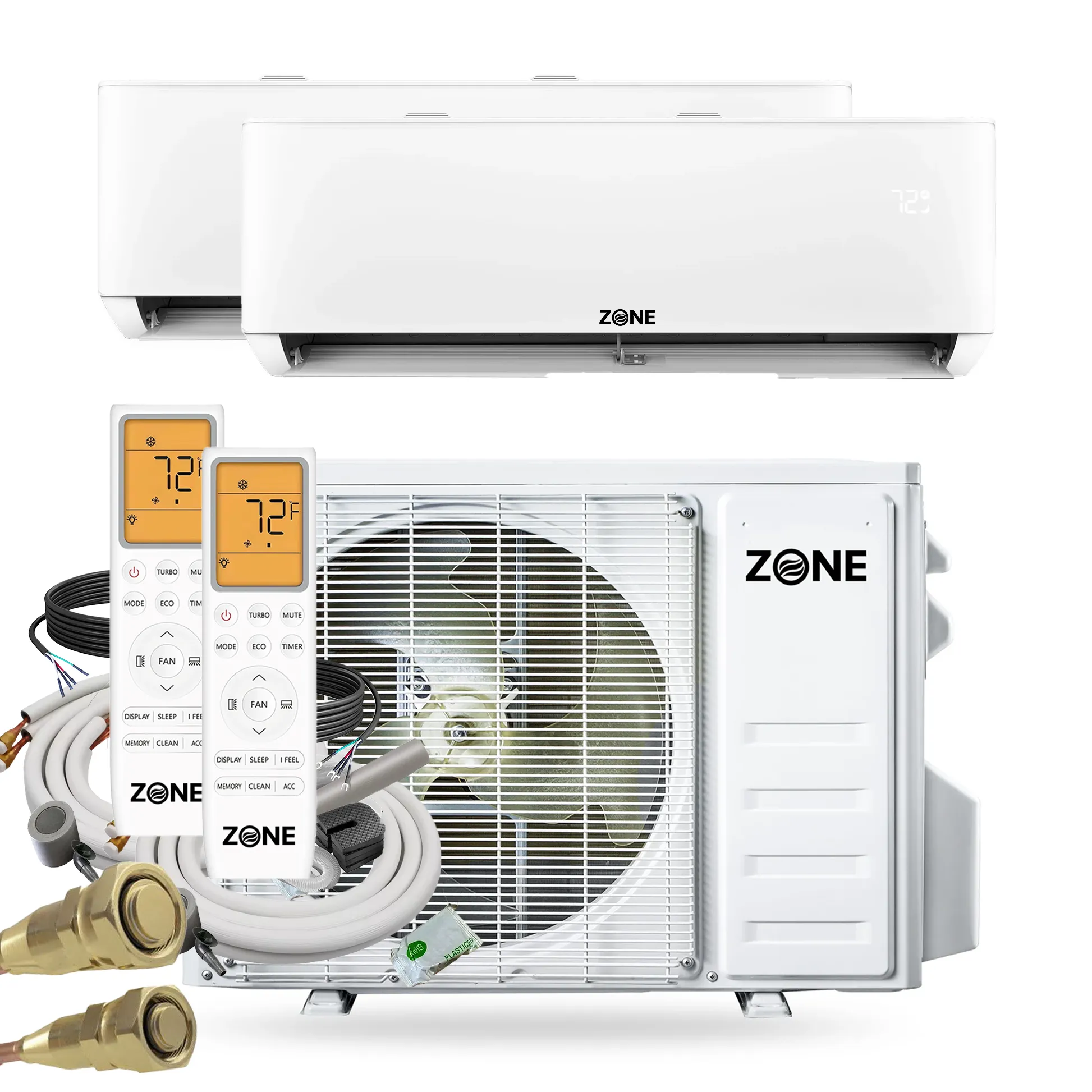 Zone Air® DIY DUAL ZONE 24,000 BTU (12K+12K) 24 SEER2 230V Wall Mount Ductless Mini-Split Heat Pump System with 2x Pre-Charged Linesets - Up to 1,200 Sq Ft